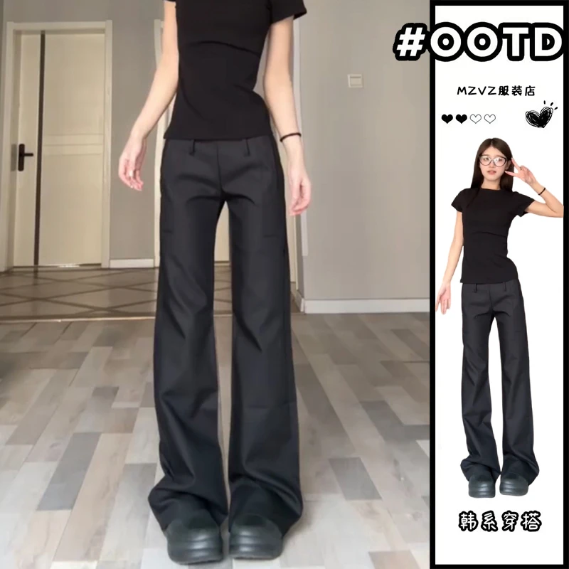 大码黑色微喇叭西装裤女2024夏季新款低腰显瘦垂感拖地休闲马蹄裤