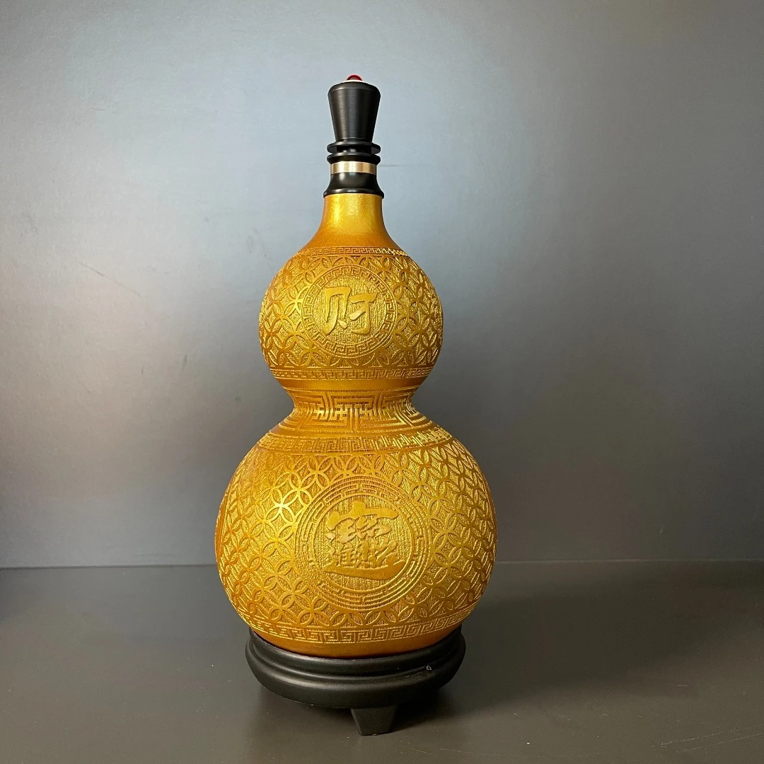 丹茗直发1——开口鎏金葫芦天然大葫芦家居摆件