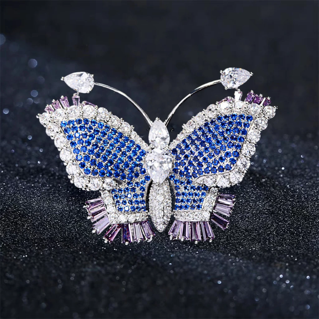 铜合成锆石胸针 百搭蝴蝶胸针女高档奢华西装配饰别针送轻奢胸花