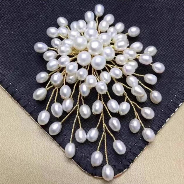 铜胸针 高级感能刮粉的白珠胸针老师傅手工编织花卉胸花奢华别针