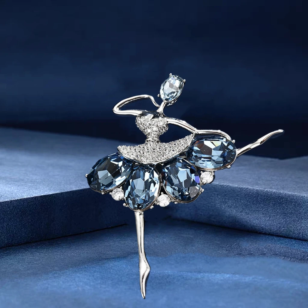 铜仿水晶胸针 芭蕾舞胸针胸花女别针时尚大衣轻奢高级感礼物0014