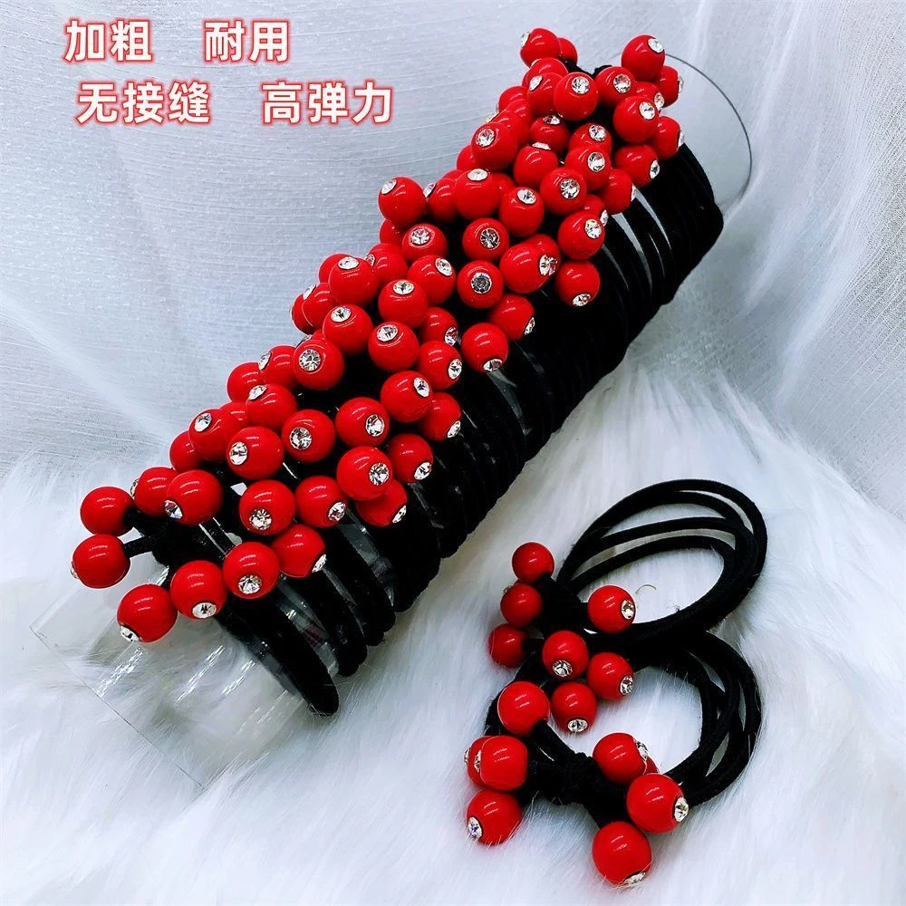 韩版新款头绳扎头发橡皮筋皮套镶钻大红珠发圈小饰品简约学生情侣