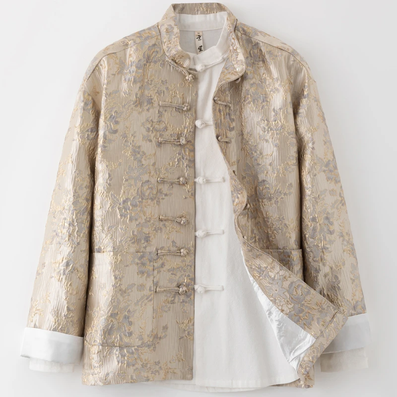 唐装男春季中国风男装复古中式立领改良盘扣浮雕提花外套男国潮