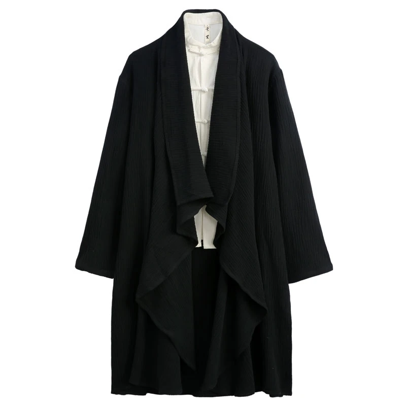 秋季中国风棉麻唐装改良汉服男装亚麻风衣中式复古中长款开衫外套