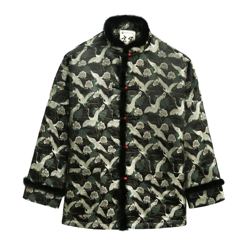 冬季中国风男装唐装男加棉加厚水貂领棉服男士中式盘扣棉衣上衣男