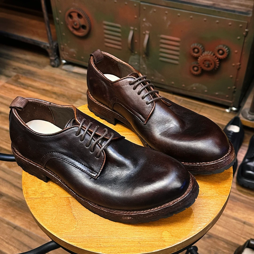 8363圆头真皮男士水洗马皮德比鞋高级感英伦商务休闲复古手工皮鞋