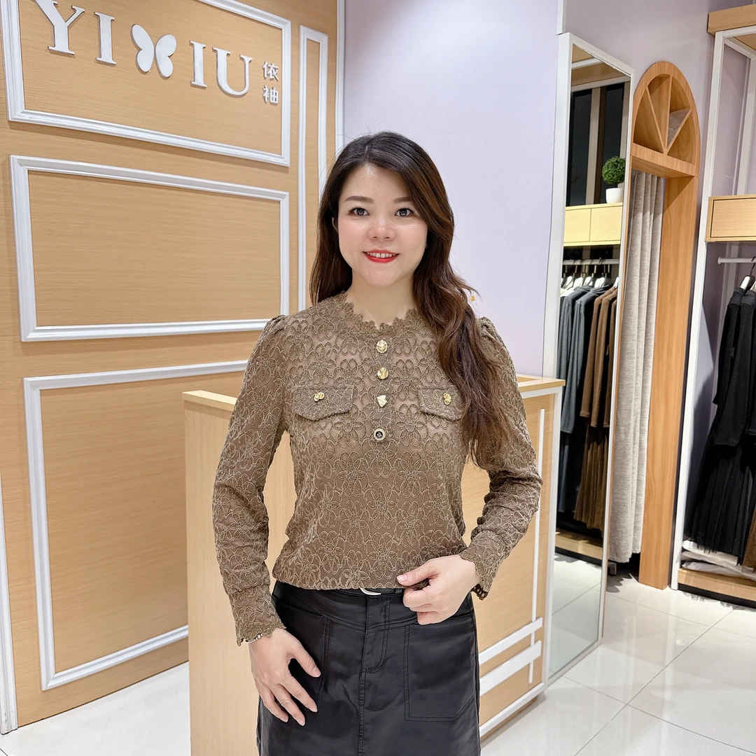 时尚洋气上衣6-24857女士秋冬高档淑女修身显瘦气质设计感长袖