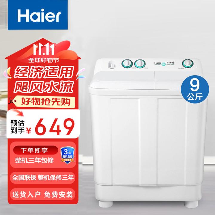 海尔洗衣机9公斤半自动双缸双桶筒大容量家用双动力双杠波轮197BS