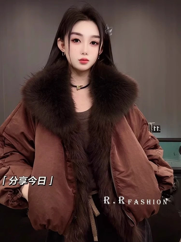 可拆卸毛领派克羽绒服女2024冬季新款女装大口袋保暖外套长袖上衣