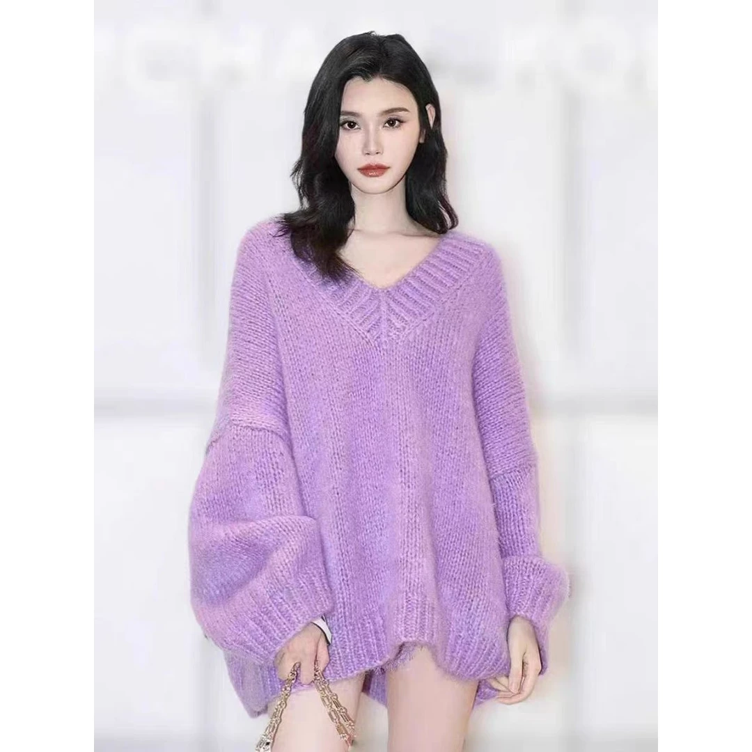 【梦紫】奚梦瑶同款秋今年流行独特上衣好看设计感紫色针织.Y6491