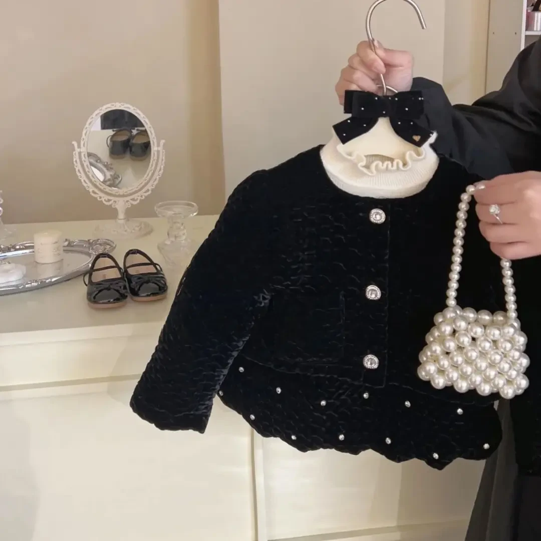 女童小香风套装2025秋季新款气质开衫洋气亮钻半身裙打底三件套