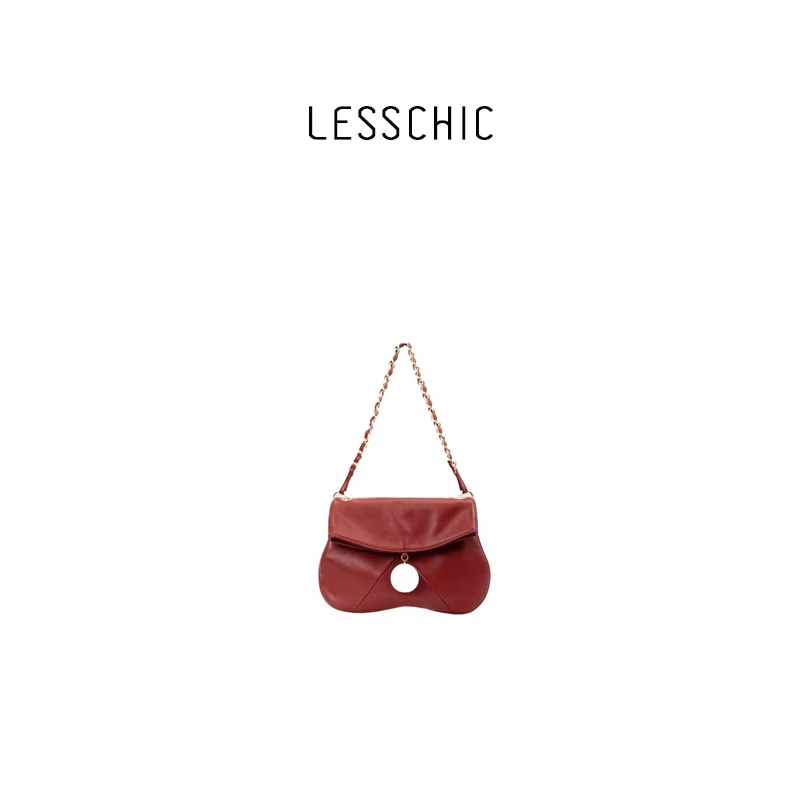 LESSCHIC 中古香家羊皮乒乓球亚力克珠珠腋下包