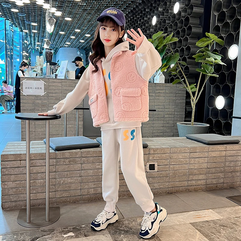【唐纳童装】女童秋装套装儿童秋季韩版洋气时尚新款马甲卫衣三件套