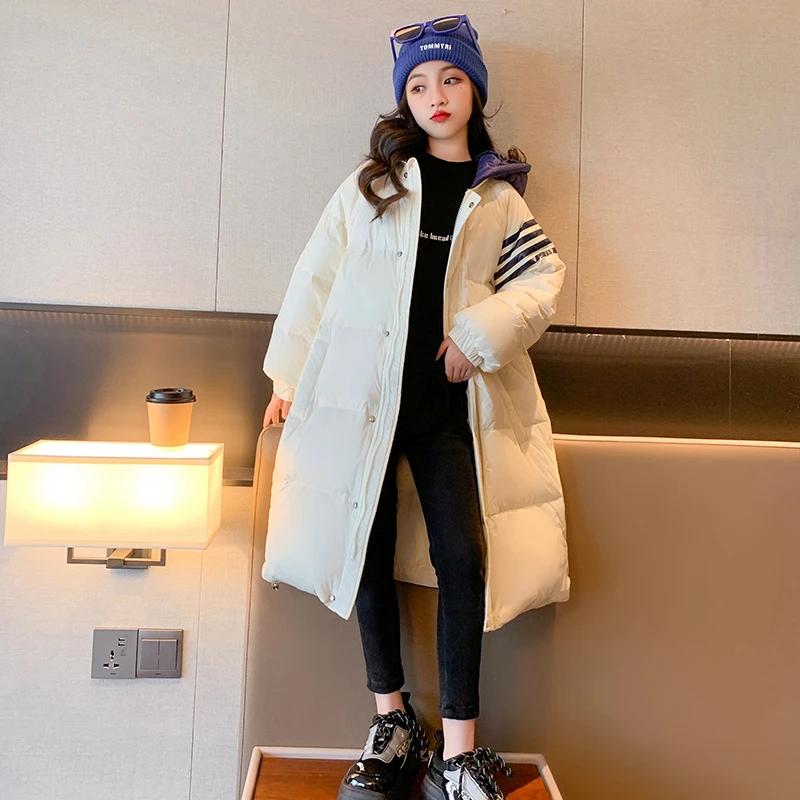 女童羽绒服中长款冬装2023新款儿童冬季时髦外套中大童冬款6-12岁