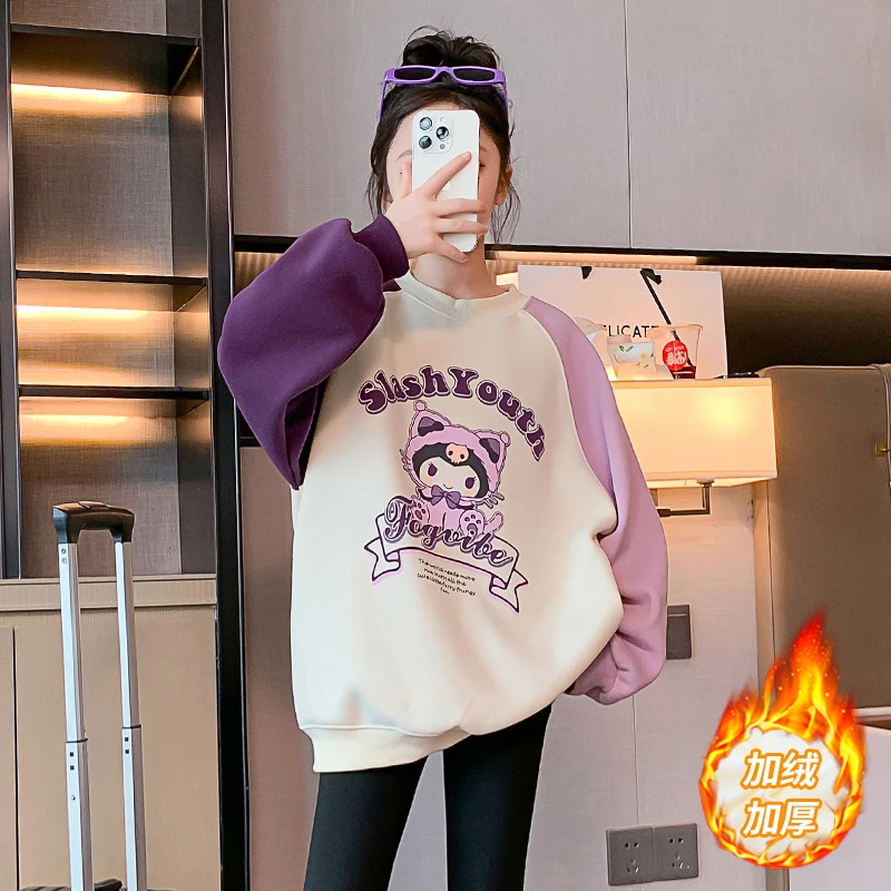 女童冬装加绒卫衣2023新款洋气儿童秋冬款加厚小女孩冬季套头上衣