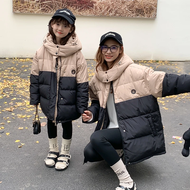 女童羽绒服中长款冬季2023新款童装中大童亲子装洋气加厚保暖外套
