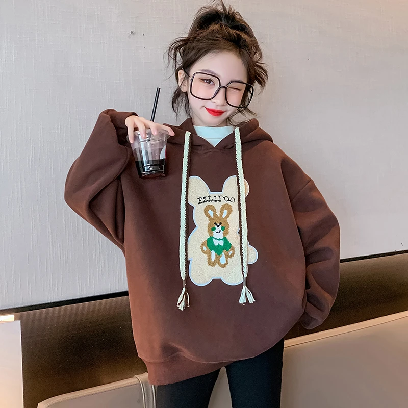 女童秋冬装加绒卫衣儿童秋冬季韩版洋气新款保暖上衣连帽打底衫