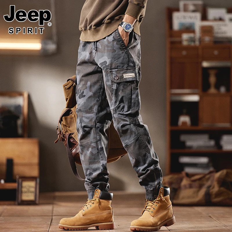 JEEP SPIRIT秋冬季工装裤男士宽松户外多口袋迷彩休闲裤子男百搭