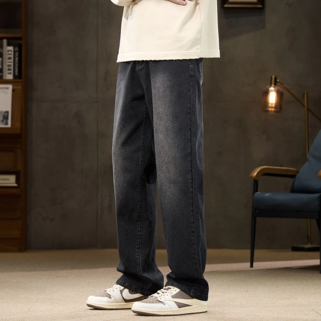 CANELIN KISKHA2024秋冬潮流宽松百搭品质高档男士休闲直筒牛仔裤