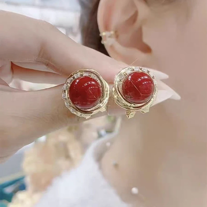 铜合金亚克力耳饰 铜镀真金喜庆银针耳扣式耳环 时尚轻奢百搭