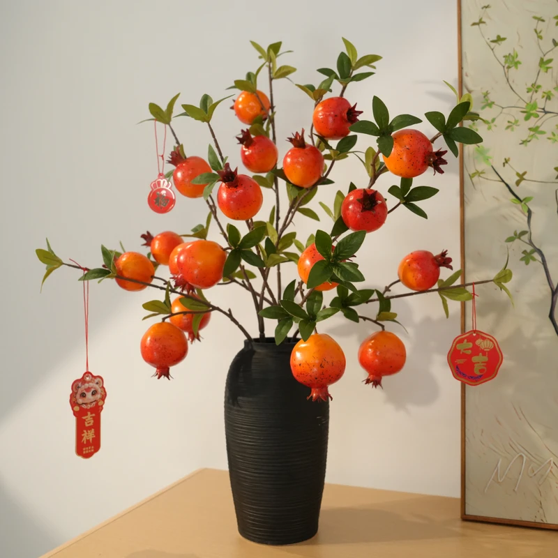 石榴果 仿真水果 仿真花 1支6果 大果双色混色客厅花多子多福寓意
