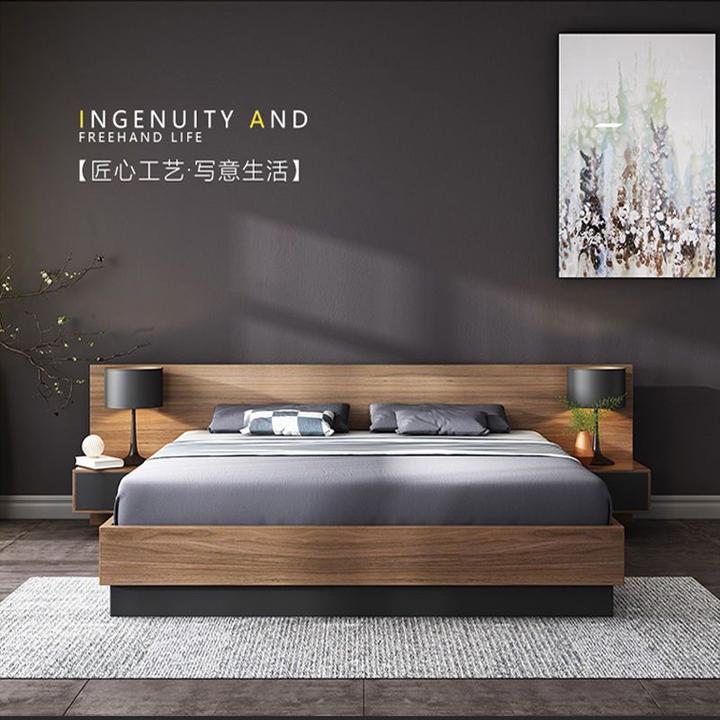 北欧床现代简约储物床日式成套板式床1.8米1.5米双人酒店主卧床