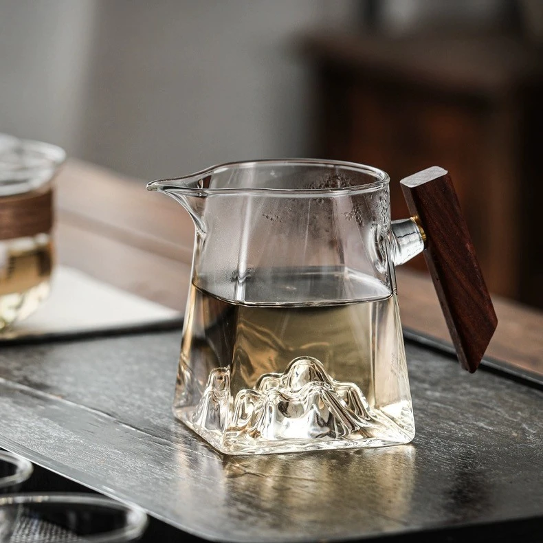 玻璃侧把玻璃公道杯高硼硅透明泡茶公杯四方茶海分茶器茶具专用