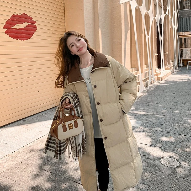 现货【小稳专属】微胖大码冬季保暖长款翻领双面两面穿棉服女9828