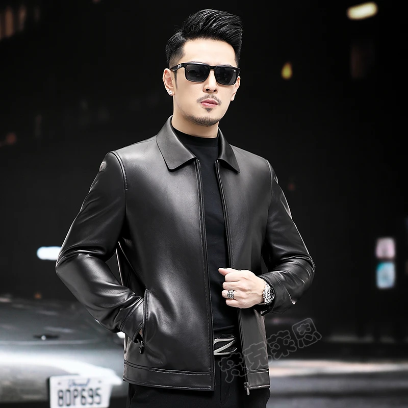 整皮新款海宁真皮皮衣男士绵羊皮羽绒内胆短款翻领男式皮衣