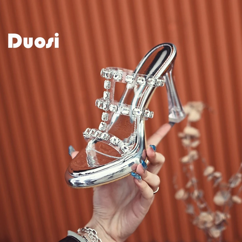 【DUOSI】9cm透明一字拖鞋女夏时尚外穿超高细跟凉拖鞋23-939