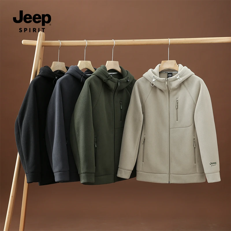 JEEPSPIRIT冬季重工刺绣保暖户外男厚实摇粒绒连帽外套JP8819男装