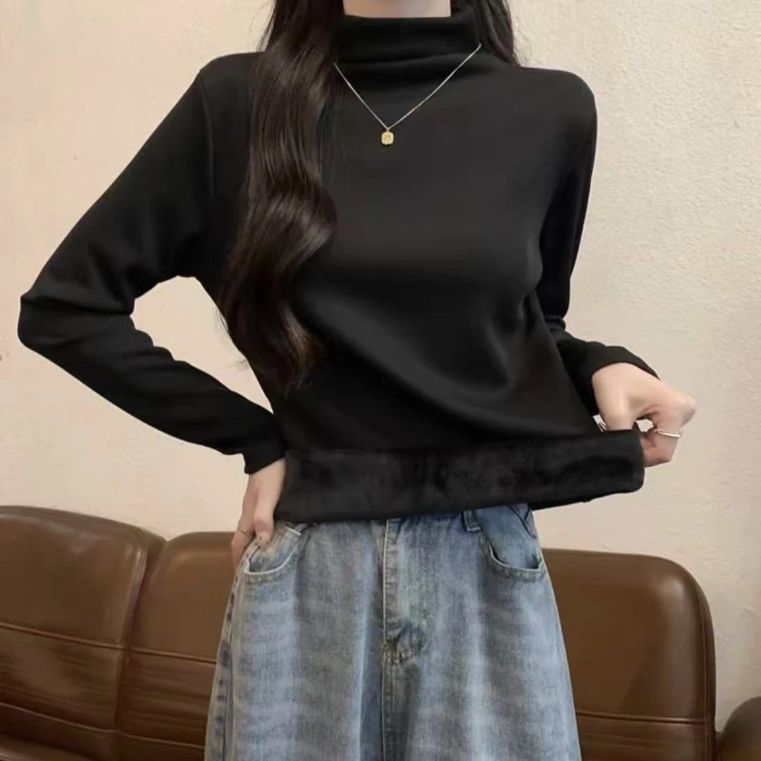 半高领加绒加厚上衣内搭可单穿打底衫9547