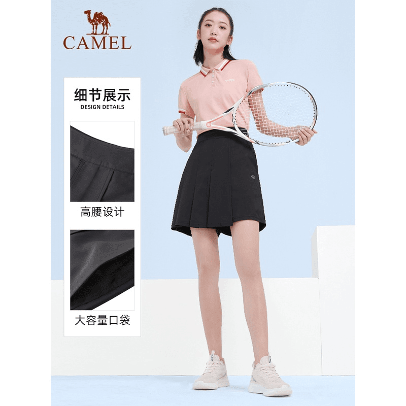 骆驼运动户外百褶显瘦半身裙女夏新款高腰A字裙健身小个子短裙002