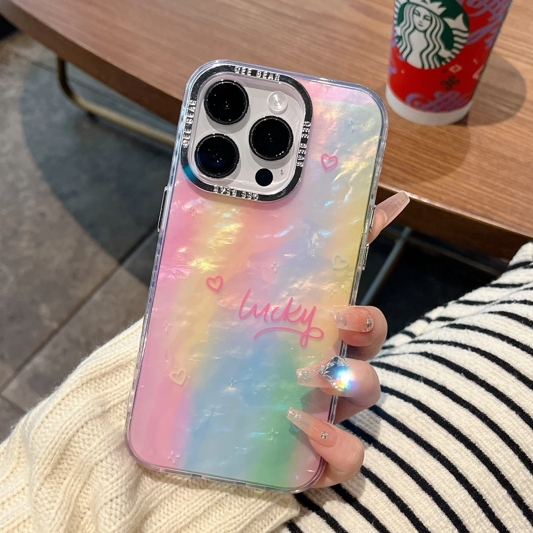 适用苹果系列iPhone15新款手机壳贝壳纹爱心半包镜头膜14/13/12