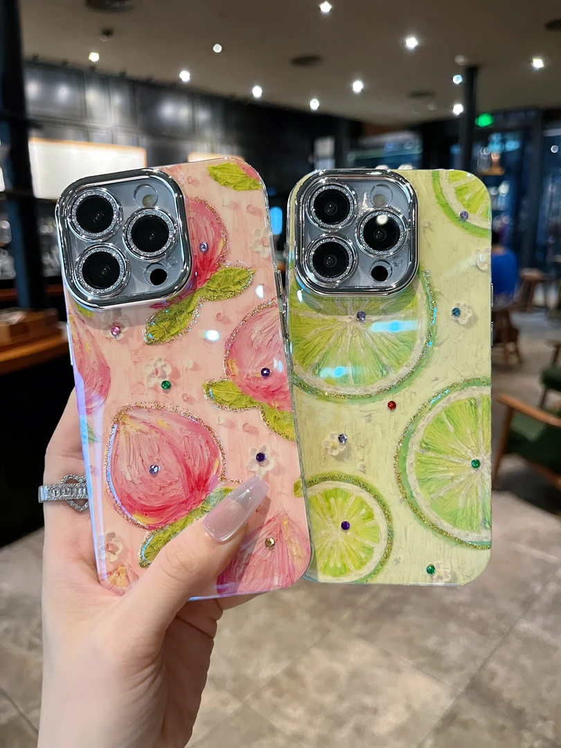 适用苹果系列iPhone15新款手机壳创意卡通夏日可爱水蜜桃柠檬全包