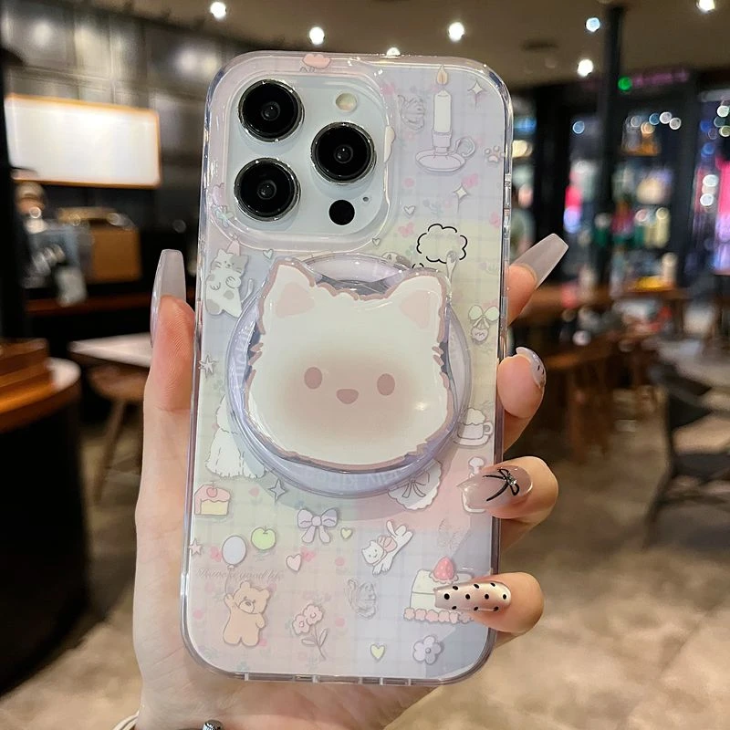 适用苹果华为系iPhone15新款手机壳卡通双层imd磁吸蜡烛狗狗支架