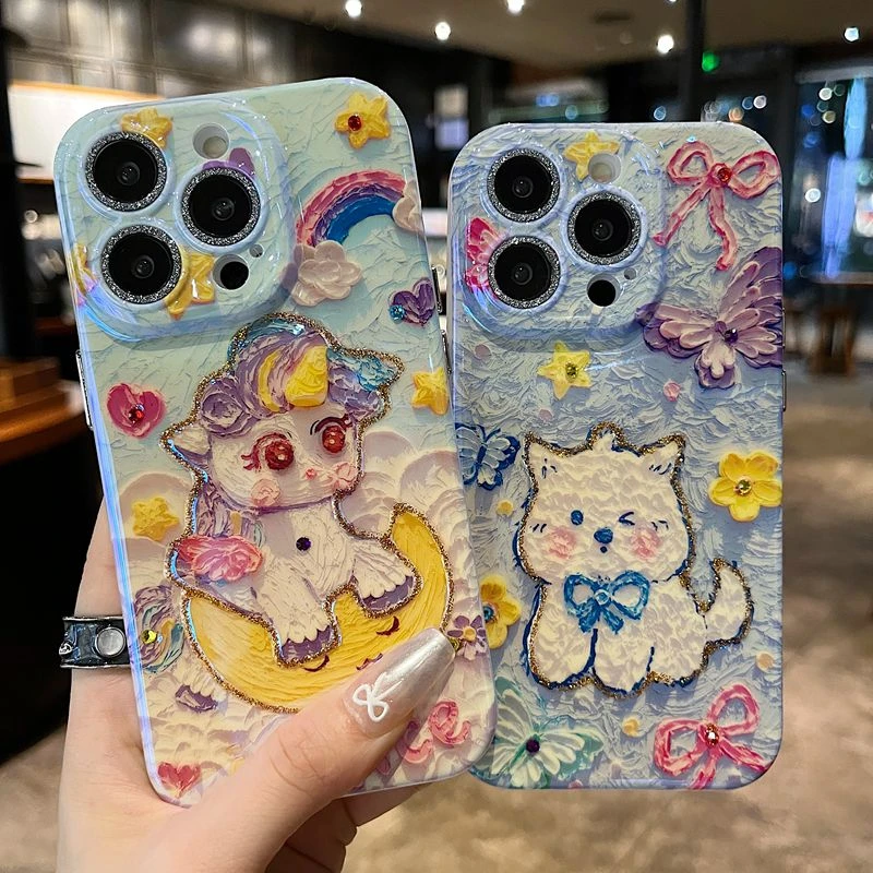 适用苹果华为系列iPhone15新款手机壳潮流可爱卡通独角兽全包防摔