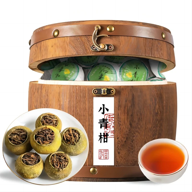 熟普茶叶新会陈皮小青柑普洱茶熟茶生晒新会小青柑普柑橘茶木桶装