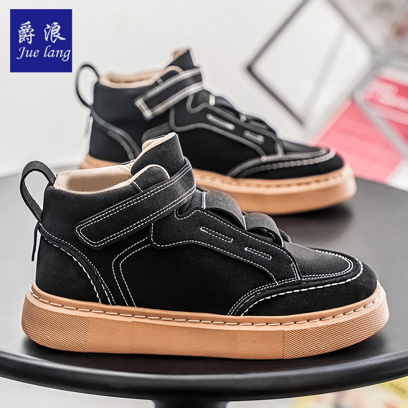 爵浪高帮男鞋秋季保暖百搭休闲潮流魔术贴板鞋运动中帮马丁靴男鞋