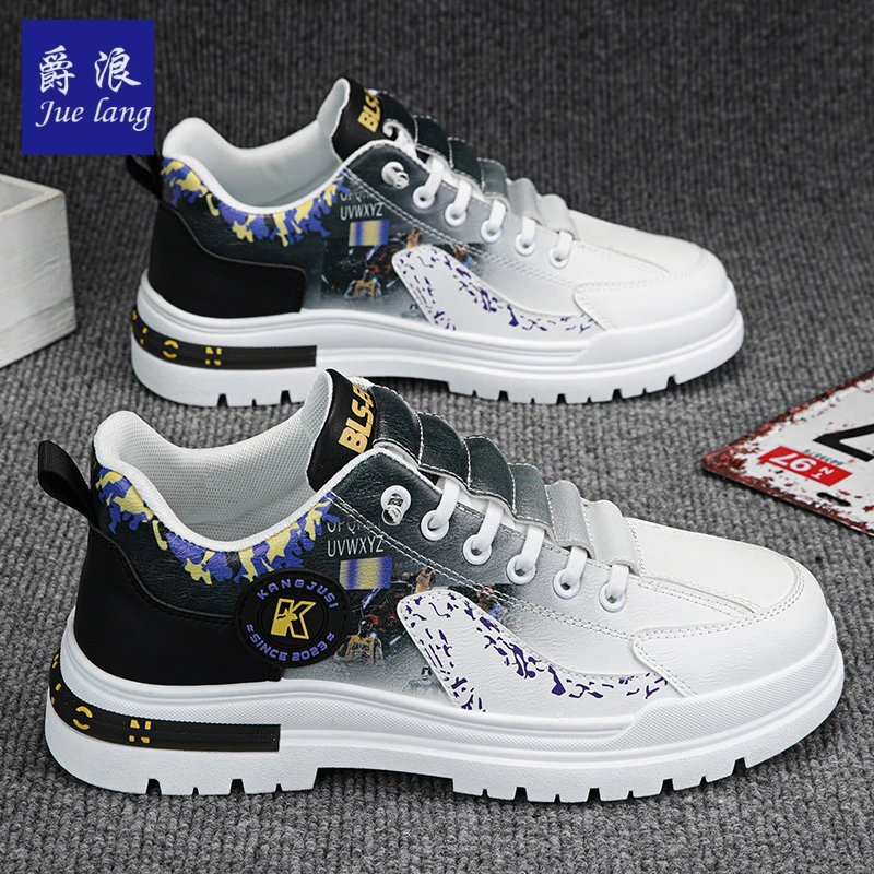 爵浪2024秋季新款潮流百搭一脚蹬皮面休闲板鞋青少年运动潮鞋