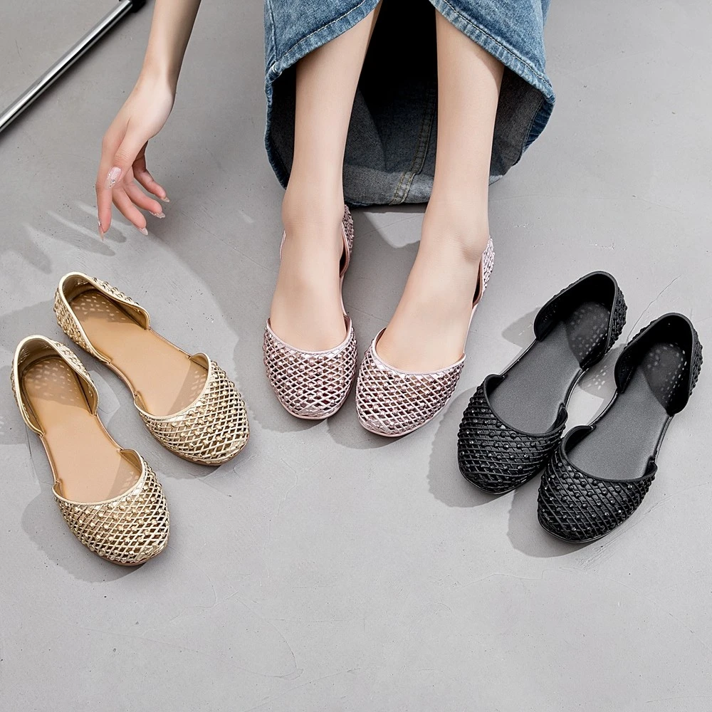 24正品巴西果冻香鞋水钻平软底镂空鸟巢女凉鞋包头洞洞夏季