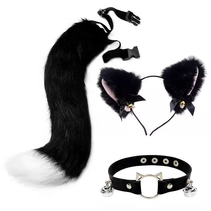 兽耳兽尾套装COSPLAY漫展道具发箍尾巴头饰毛绒节日派对猫耳小狗