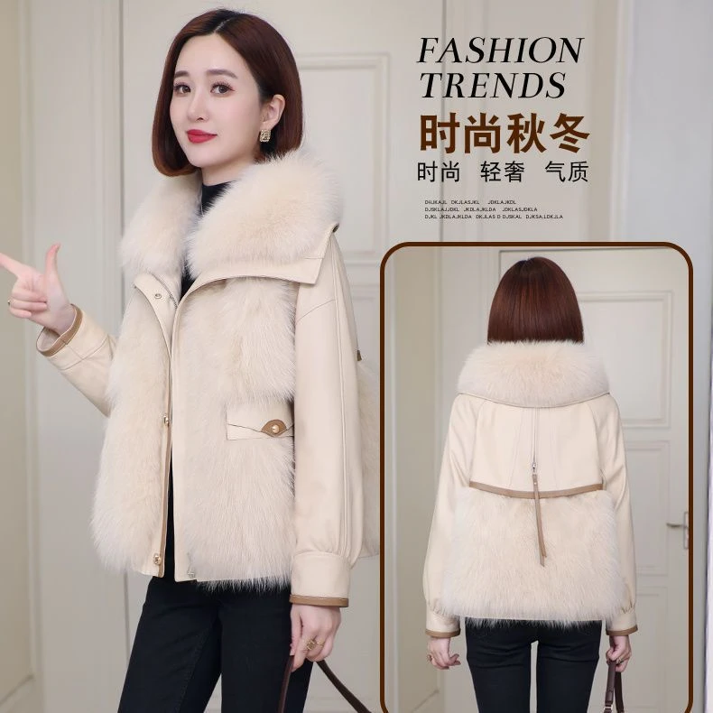 爆款皮毛一体外套女冬季新款韩版短款仿狐狸毛中长款加厚毛领大衣