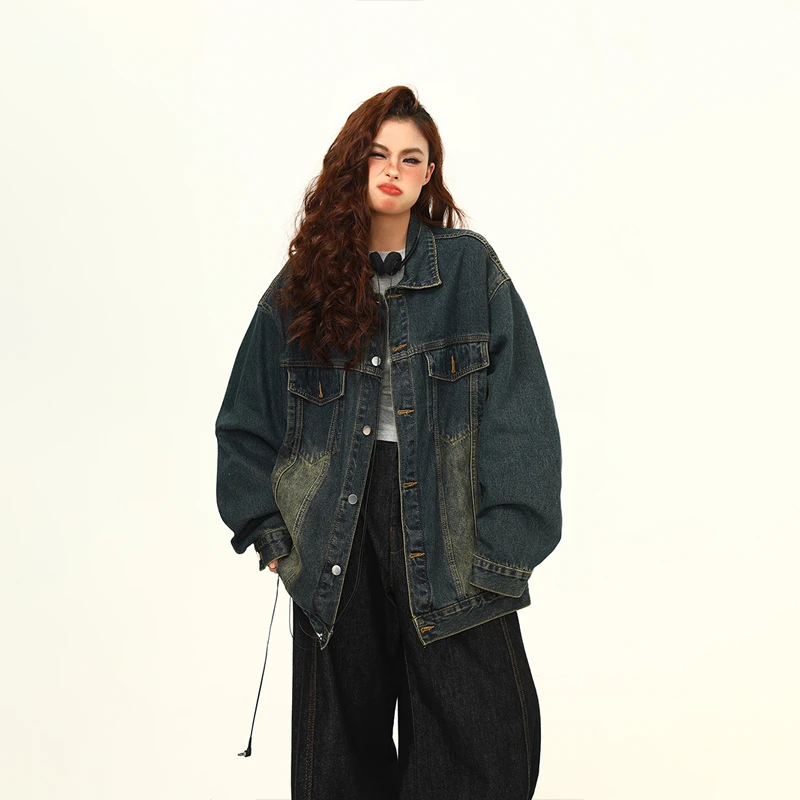 野生阿子春季美式复古街头水洗复古蓝牛仔外套男女百搭情侣夹克潮