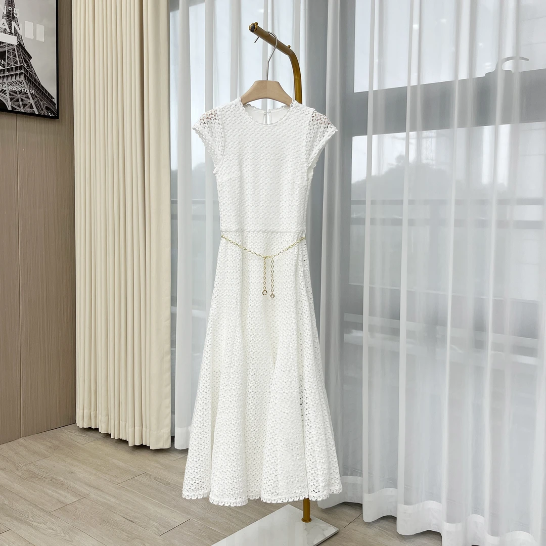 优雅法式针织镂空链条收腰连衣裙-24643