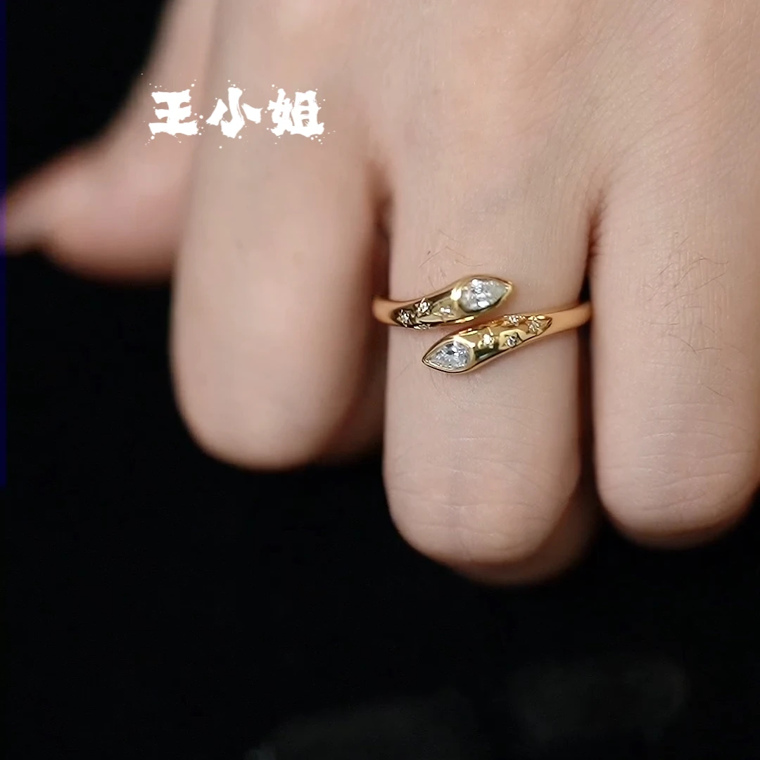 925银戒指 复古冷淡风星星蛇头开扣戒指小众个性简约