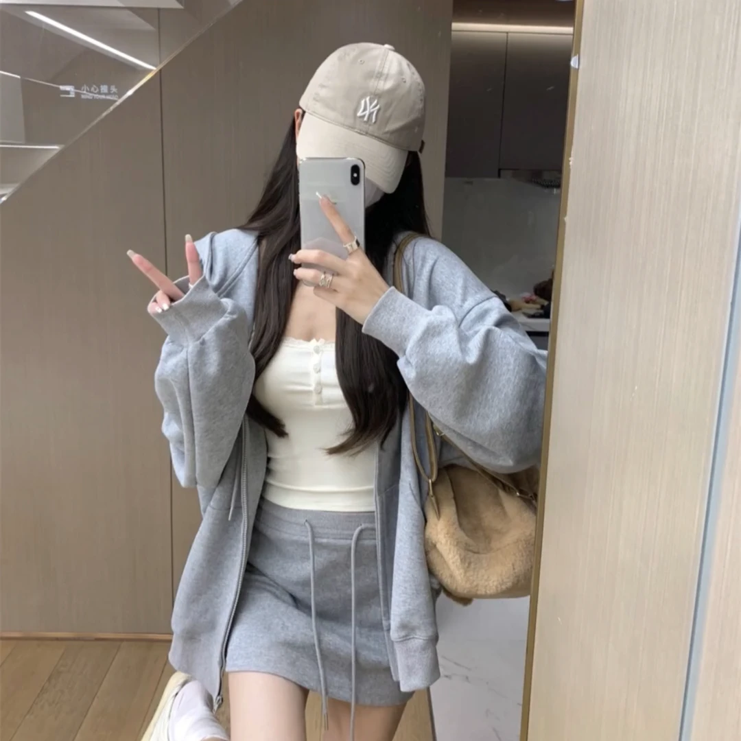 #3047[套装]卫衣女连帽薄款外套韩版宽松慵懒卫衣两件套