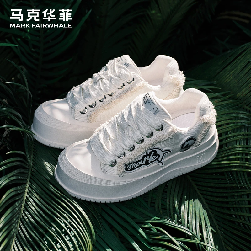 马克华菲夏季透气女生新款厚底百搭休闲小白鞋情侣款高能感