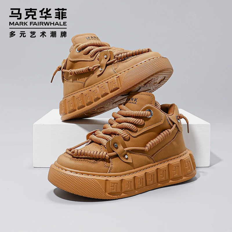 马克华菲透气男鞋新款时尚百搭潮鞋厚底运动加绒男士秋冬中帮