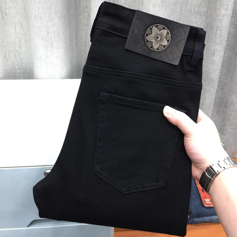 法国高端纯黑色牛仔裤男款修身小脚弹力秋季新款进口品牌休闲裤子